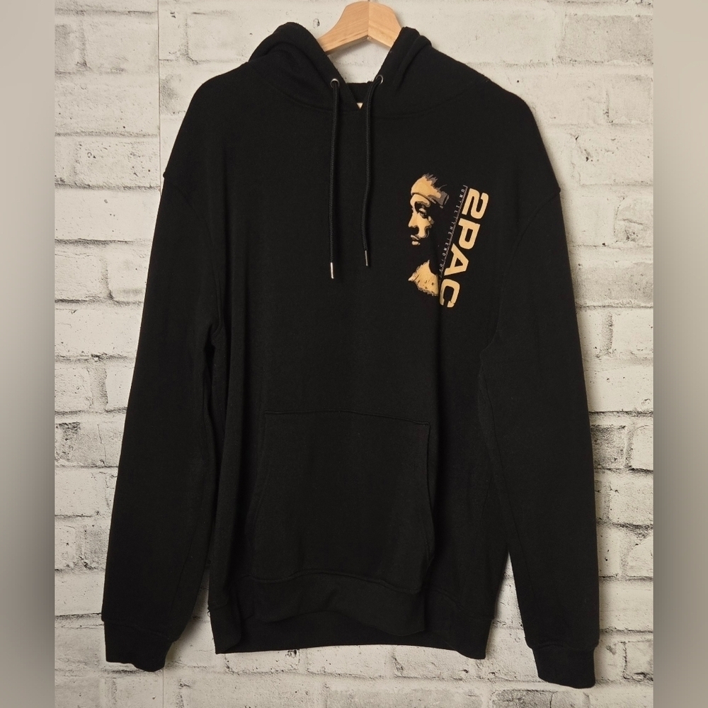 2PAC Graphic Hoodie XL Black Tupac Shakur Rap Hip Hop Pullover Sweatshirt